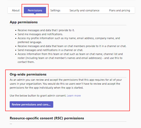 Captura de pantalla que muestra la opción de conceder consentimiento a los permisos de Graph solicitados para una aplicación.