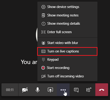 Captura de pantalla que muestra la opción Activar subtítulos en directo.