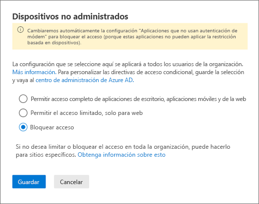 la sección de dispositivos sin administrar para directivas.