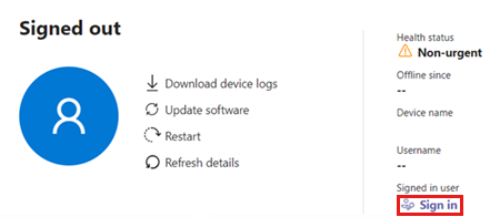 Captura de pantalla de la selección de la opción de inicio de sesión en la página del dispositivo.