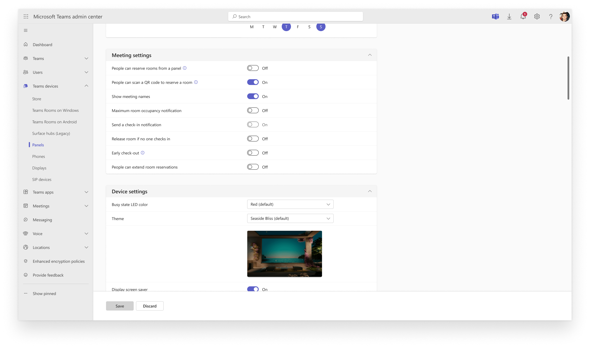 Captura de pantalla que muestra la configuración del perfil de configuración del Centro de administración de Teams.
