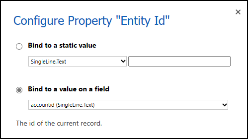 Configurar la propiedad Entity Id en el campo accountid