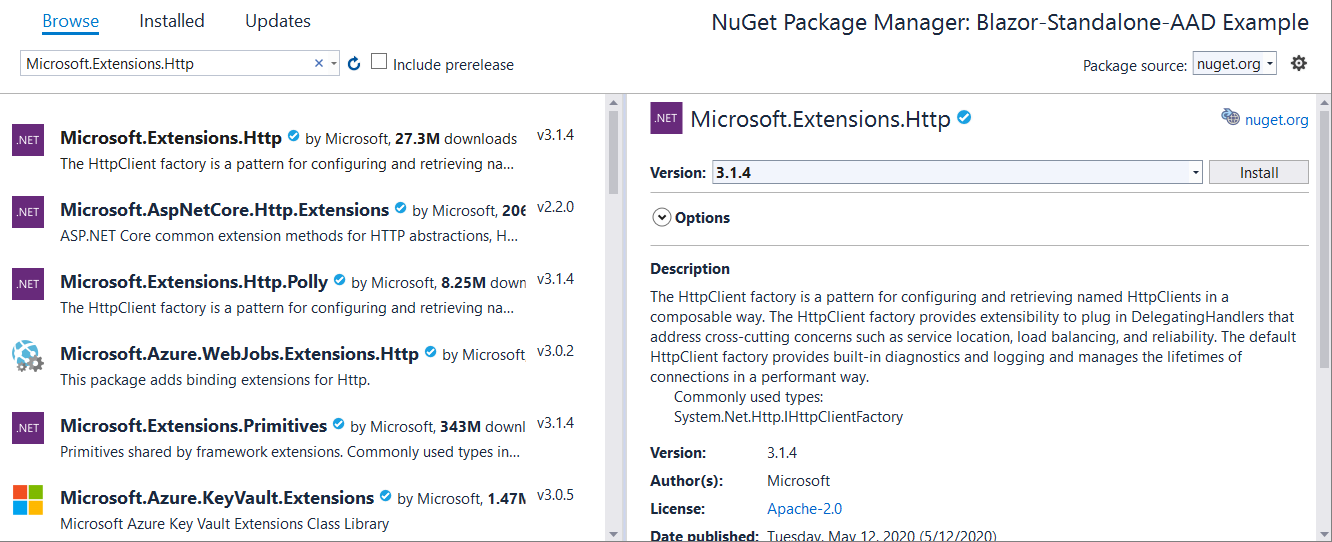 Instalar el paquete de NuGet necesario.