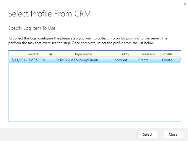 Seleccionar el perfil desde el diálogo de CRM.