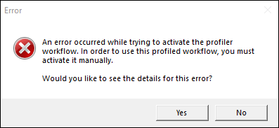 Error al establecer la configuración del generador de perfiles de actividad de flujo de trabajo.