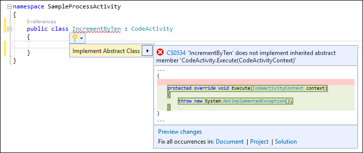 Implemente la interfaz CodeActivity.