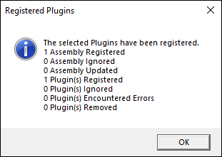 cuadro de diálogo del complemento registrado.