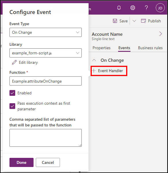 Configurar controlador OnChange de campo
