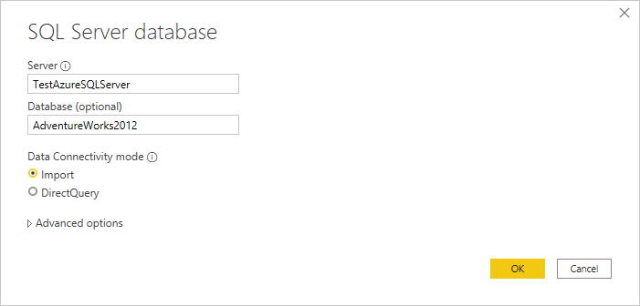 Introduzca la conexión a la base de datos de Azure SQL.