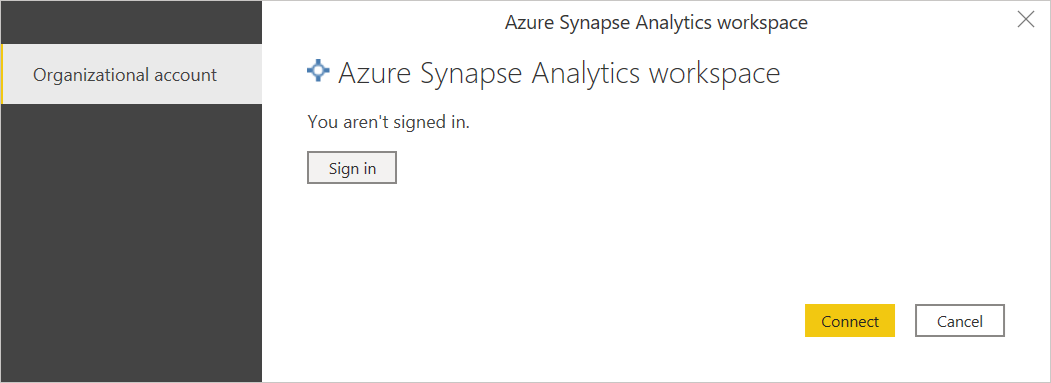 Cuadro de diálogo de autenticación con el botón de inicio de sesión para la cuenta de su organización.