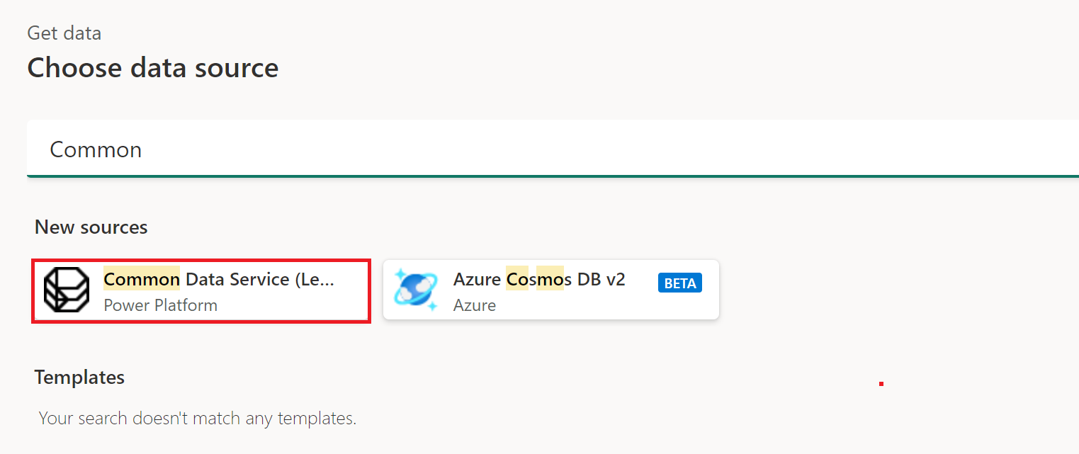 Captura de pantalla de la ventana Obtener datos elija el origen de datos en Power Query Online.