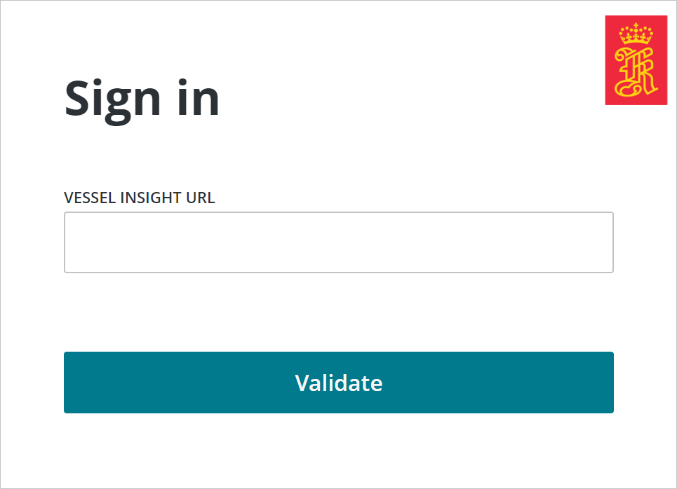 Captura de pantalla del cuadro de diálogo de Vessel Insight en el que se inserta la cuenta de Vessel Insight.