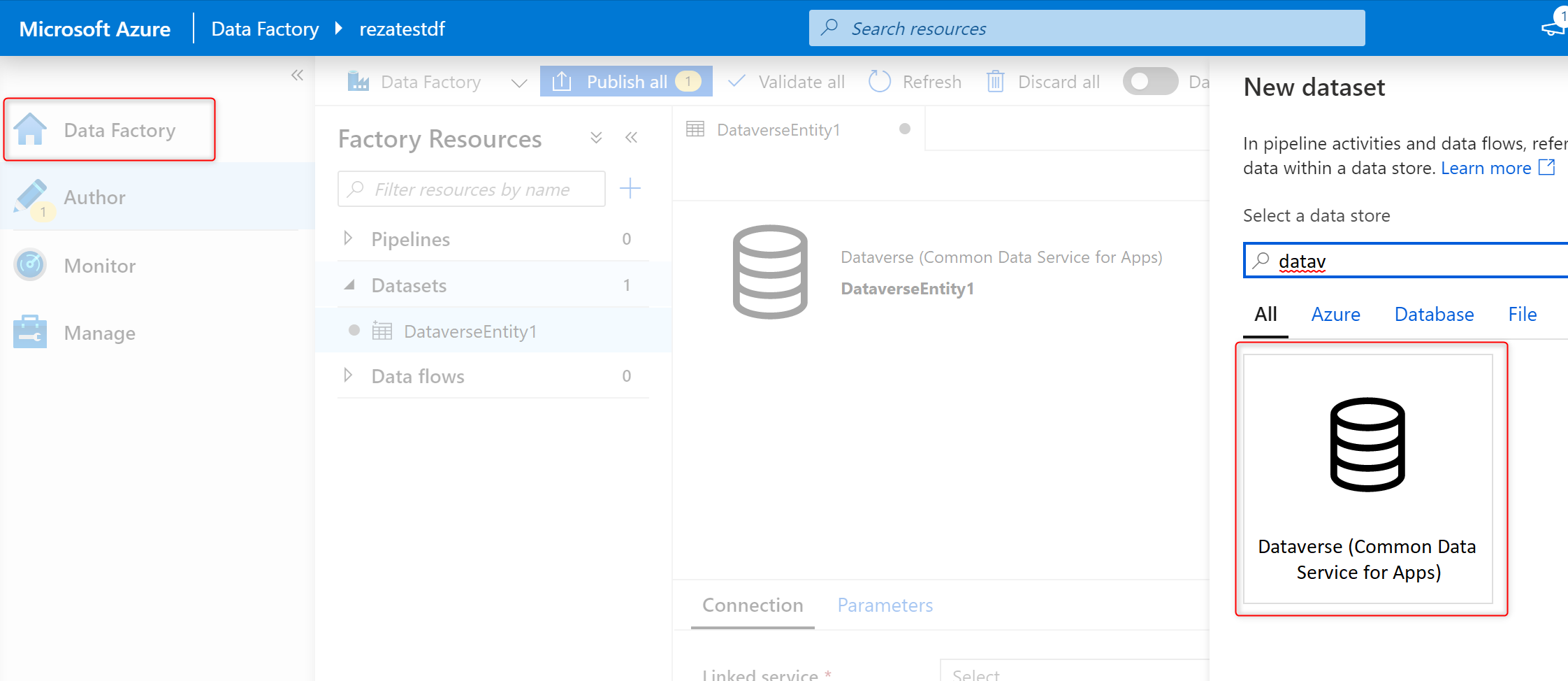Captura de pantalla que muestra cómo usar la salida de flujos de datos de Power Platform desde Dataverse.