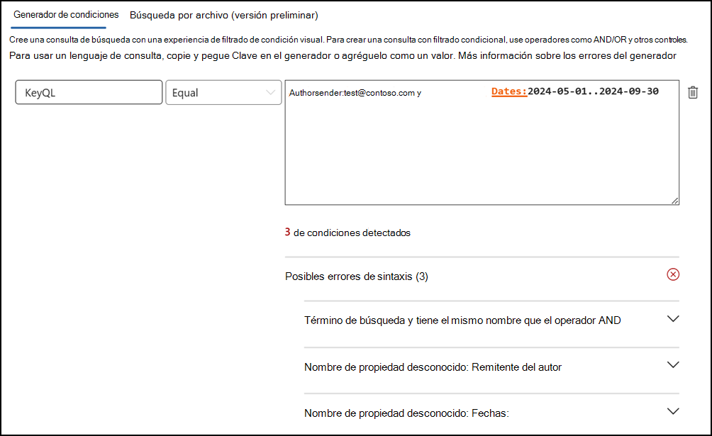 KeyQL detección de errores del editor.