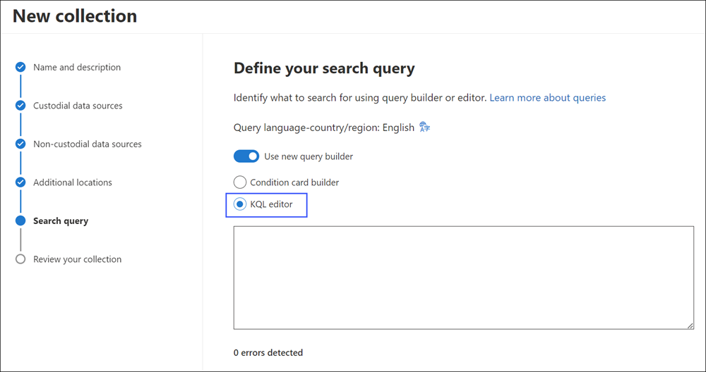 editor de KeyQL en eDiscovery (Premium)