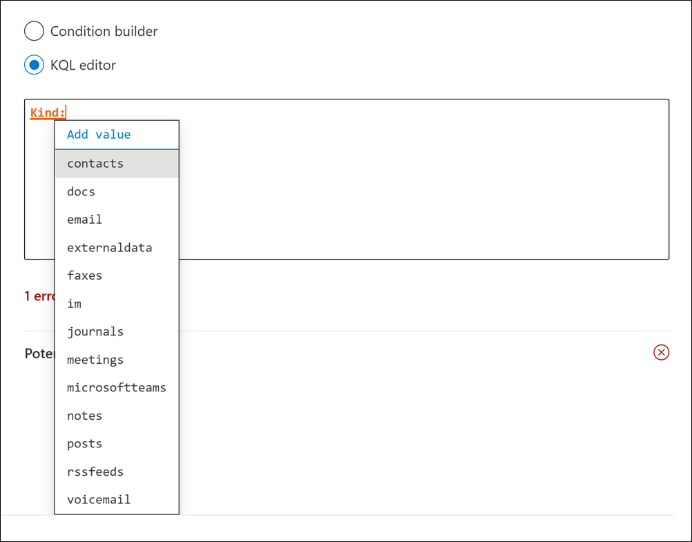 KeyQL editor sugiere valores para algunas propiedades
