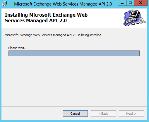 Captura de pantalla de la barra de instalación de la API administrada de MS Exchange.