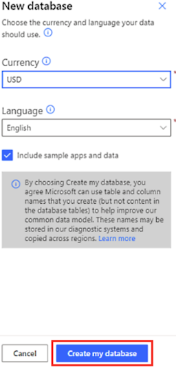 Captura de pantalla de crear una base de datos.