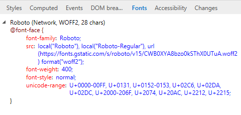 Fonts pane