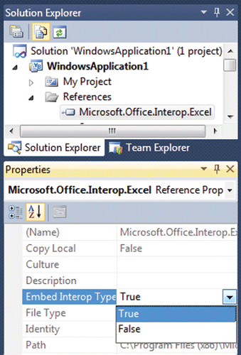 image: Activación de la característica Embed Interop Types en Solution Explorer