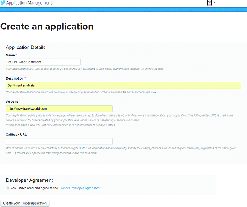 El Twitter Crear formulario de la aplicación