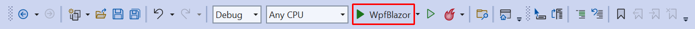 Botón de inicio de la barra de herramientas de Visual Studio.