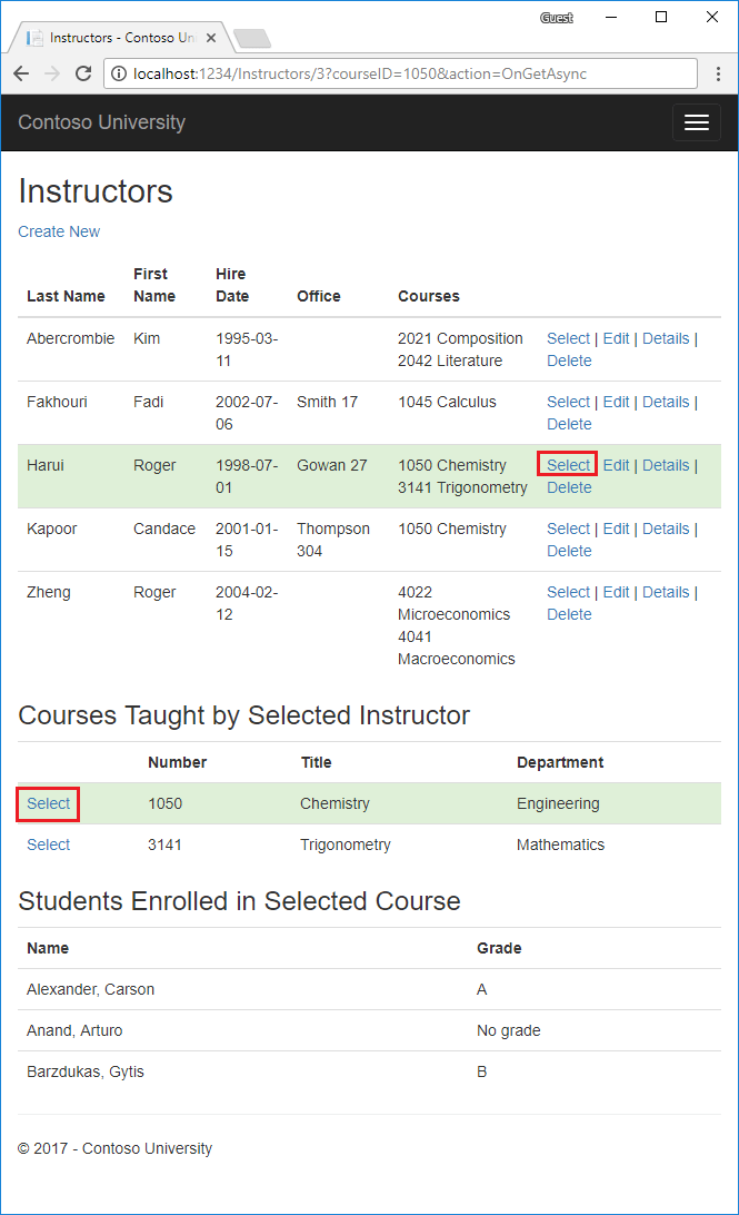 Página de índice de instructores