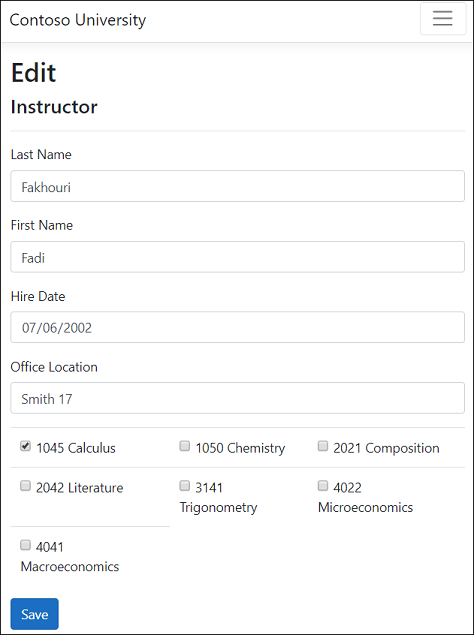 Página de edición de instructores