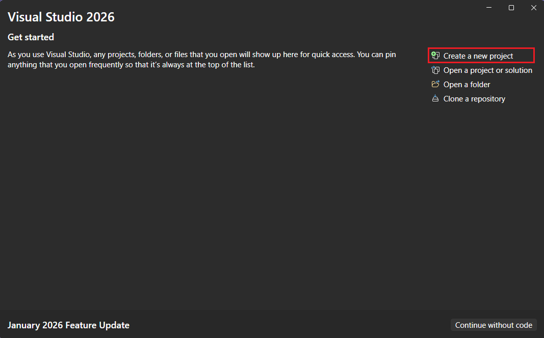 Cree un nuevo proyecto desde la ventana de inicio.