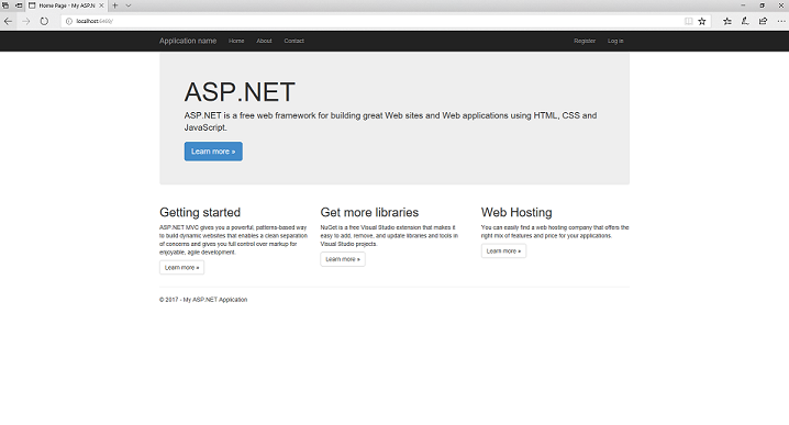 Captura de pantalla que muestra la página principal de A S P dot NET.