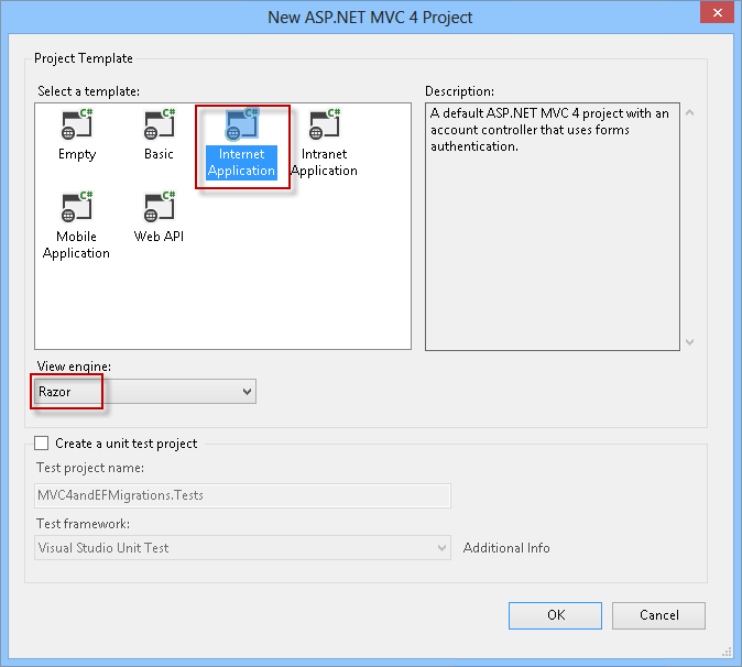 New ASP.NET MVC 4 Internet Application