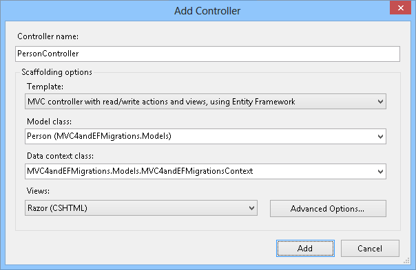 Adding the Person controller with scaffolding