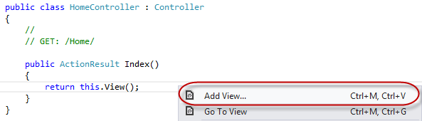 Adding a View from within the Index method
