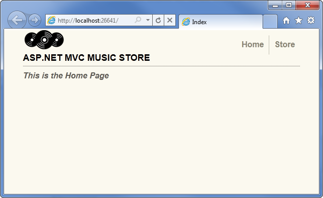Screenshot of the music store browser window home page, with the image that was selected, along with the words 'this is the home page' underneath.