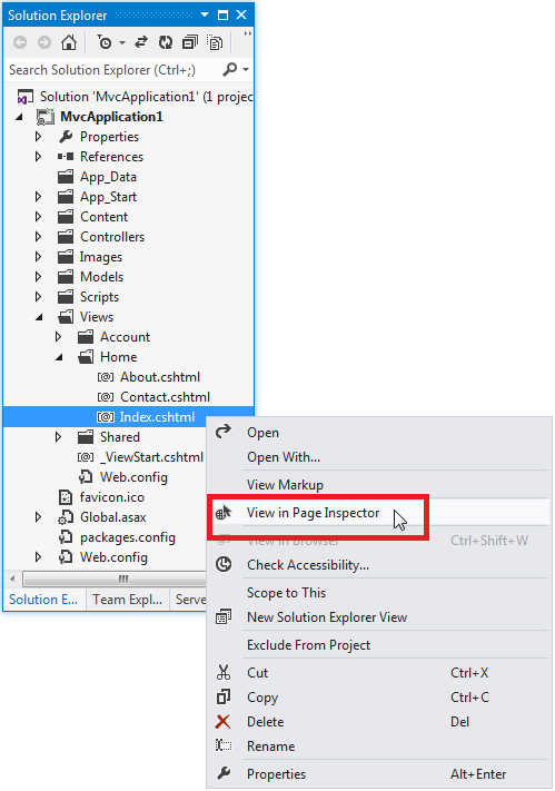 View Index.cshtml in Page Inspector