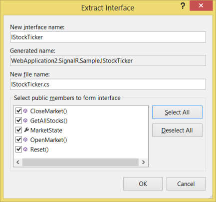 Screenshot of the Extract Interface dialog with the Select All option being highlighted, with all the available options being selected.