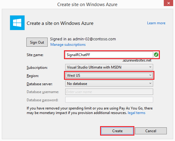 Creación de sitio en Azure