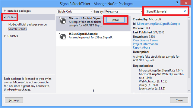 Install SignalR.Sample package