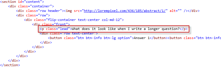 Updated question in the HTML page