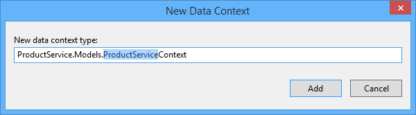 Screenshot of the new data context window, showing a field for 'new data context type' and showing the default name for the data context type.