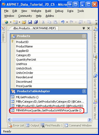 Verify that a New Method Has Been Added to the TableAdapter