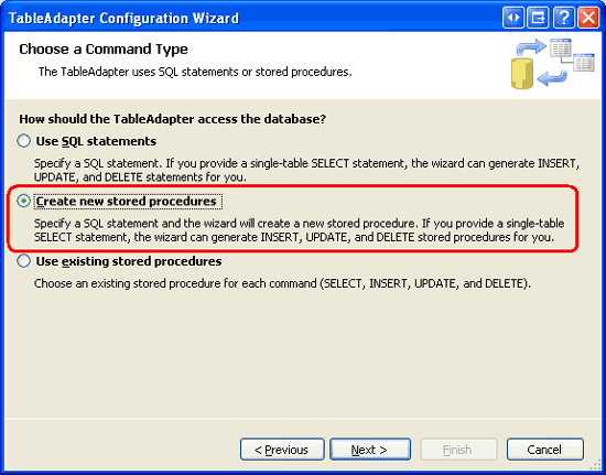 Choose the Create new stored procedures Option