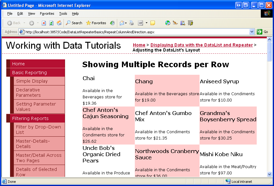 Mostrar varios registros por fila con el control DataList (C#) | Microsoft  Learn