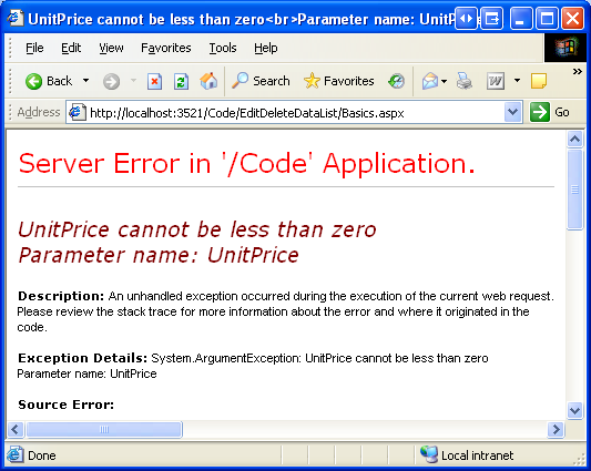 When an Unhandled Exception Occurs, the End User Sees an Error Page
