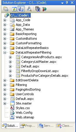 Create a DataListRepeaterFiltering Folder and Add the Tutorial ASP.NET Pages
