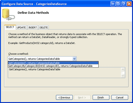 Configure the ObjectDataSource to Use the CategoriesBLL class s GetCategories() Method