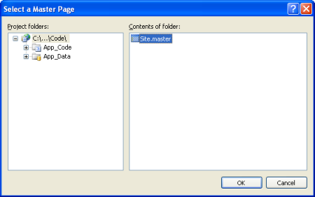 Elija la página maestra que debe usar esta página de ASP.NET