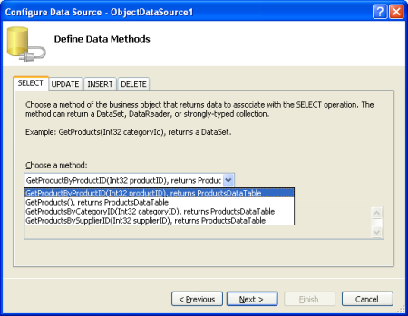Configurar ObjectDataSource para usar el método GetProductByProductID(productID)