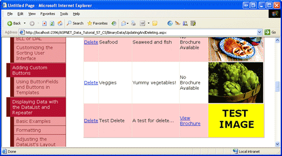 After Inserting the Test Category, it is Displayed in the GridView
