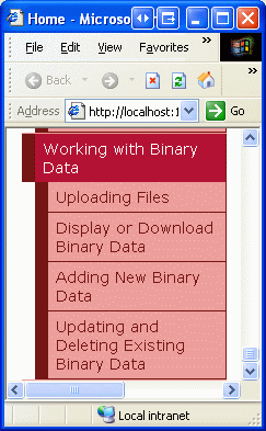 The Site Map Now Includes Entries for the Working with Binary Data Tutorials